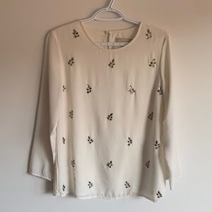 Banana Republic Cream Jewel-Embellished Long Sleeve Blouse